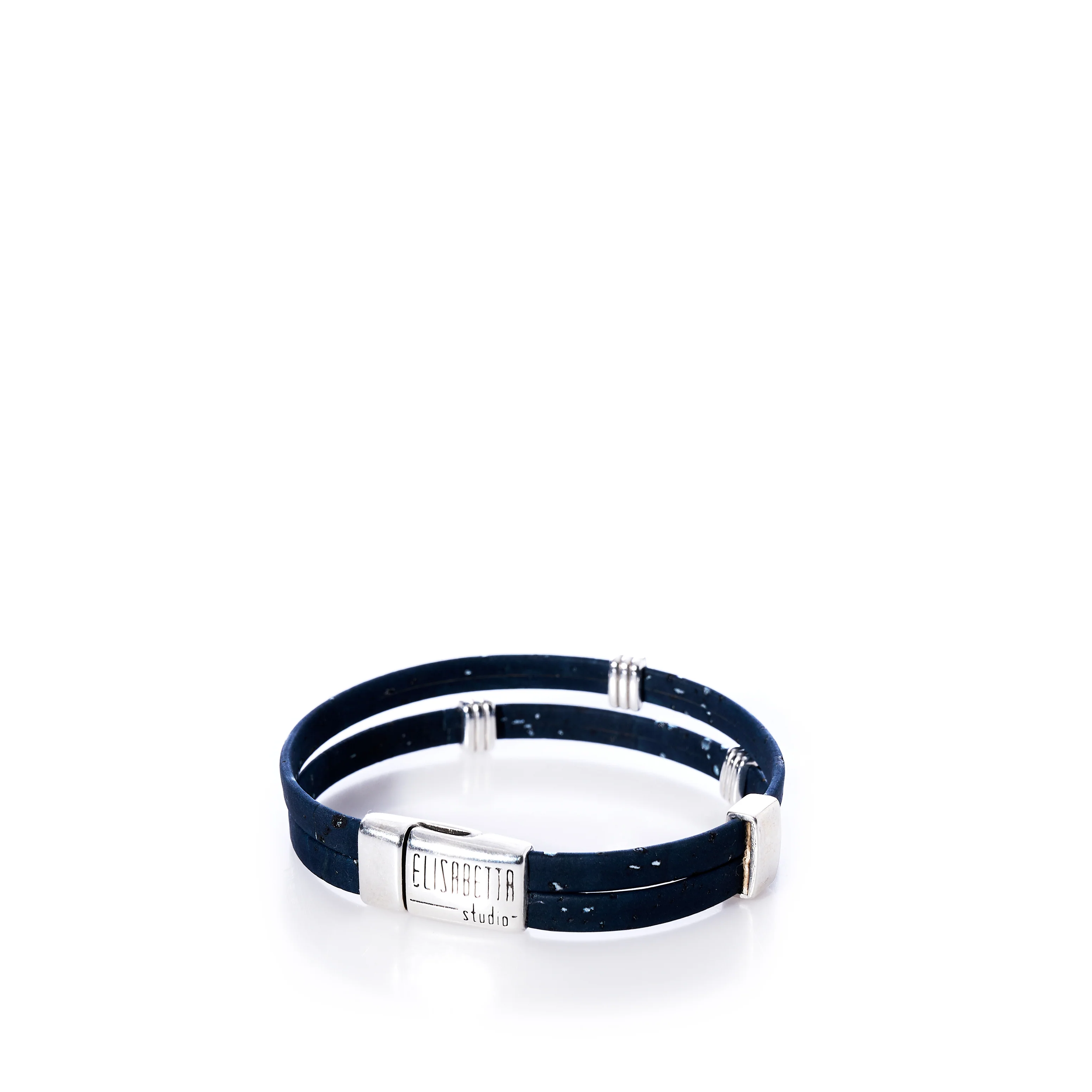 Classic Cork Bracelet - Stripe Bands on Navy - Image 3