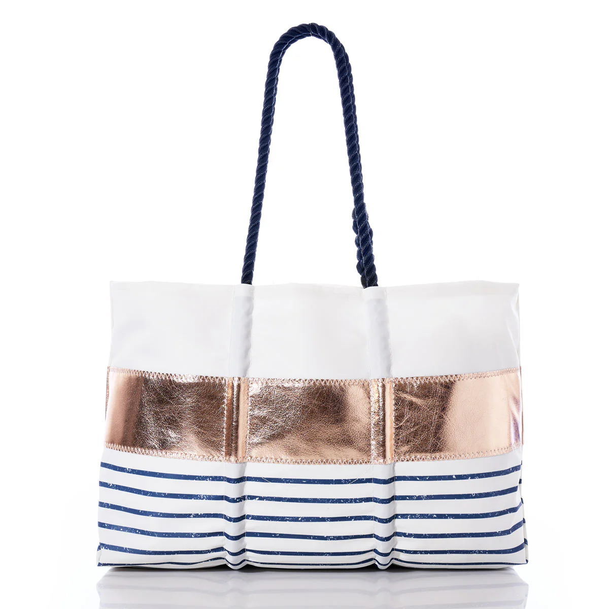 Custom Monogram Rose Gold-on-Navy Mariner Stripe Large Tote - Image 3