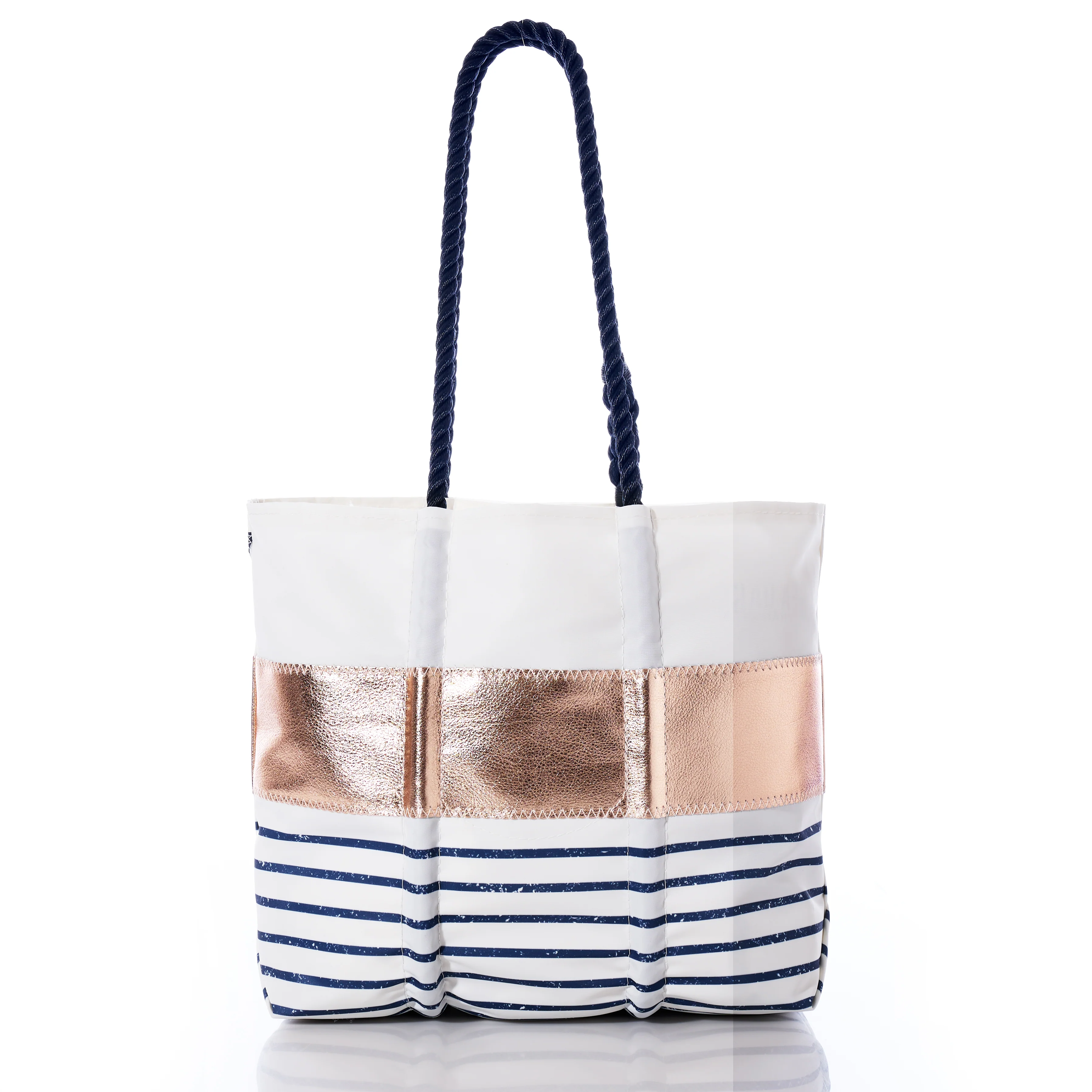 Custom Monogram Rose Gold-on-Navy Mariner Stripe Medium Tote - Image 2