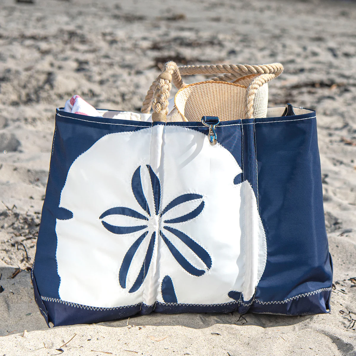 White on Navy Sand Dollar Ogunquit Beach Tote - Image 6