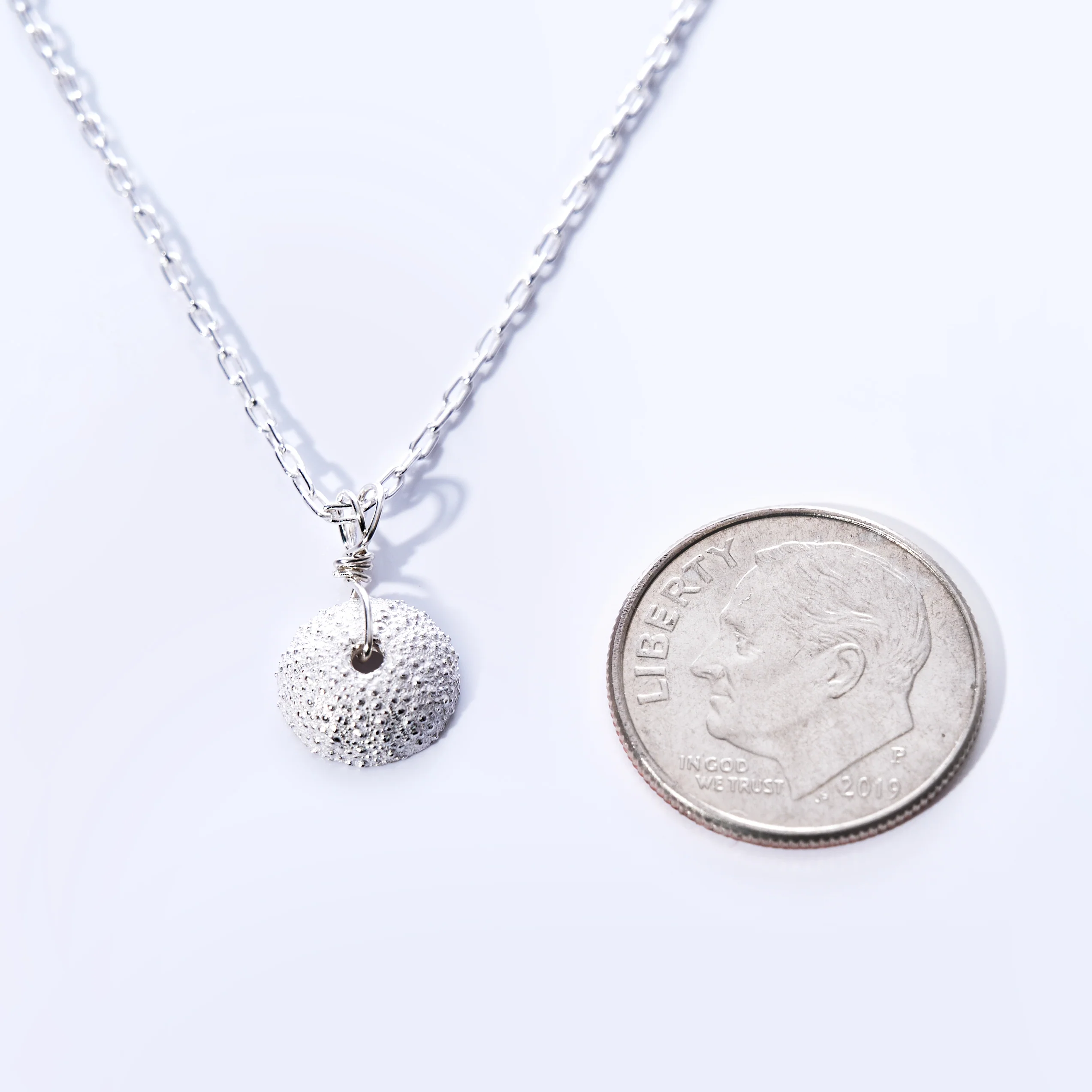 Pendant Necklace - Tiny Sea Urchin Silver - Image 3